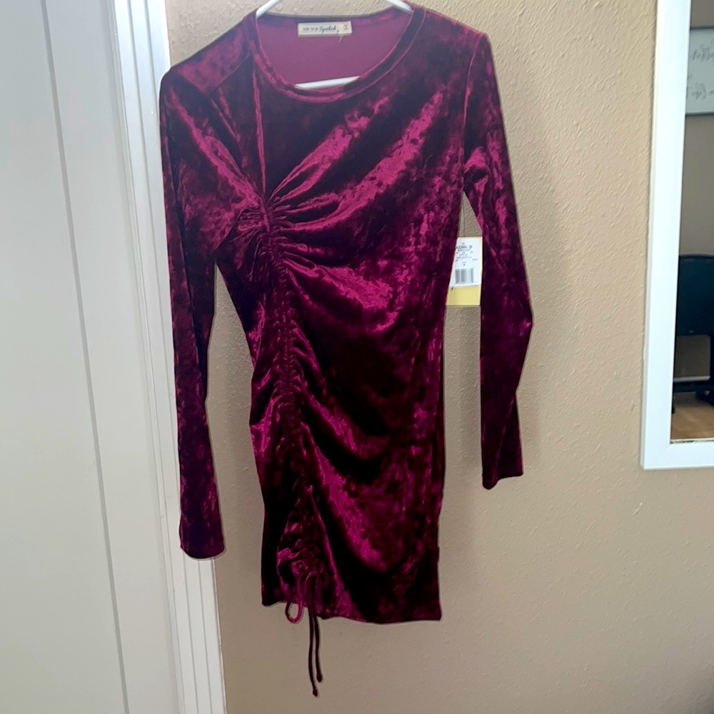 Purple Velvet Longsleeve Raunched Mini Dress